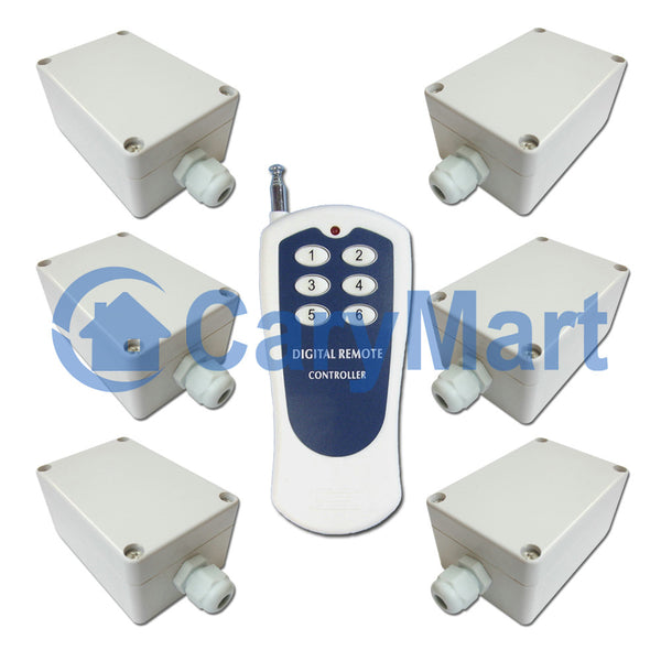 Wireless RF Remote Control Kit with 1 Transmitter and 6 AC 10A Output Receivers (Model: 0020458)