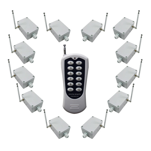 Remote Control Switch Kit with 12 Wireless Receivers And A RF Transmitter (Model: 0020364)
