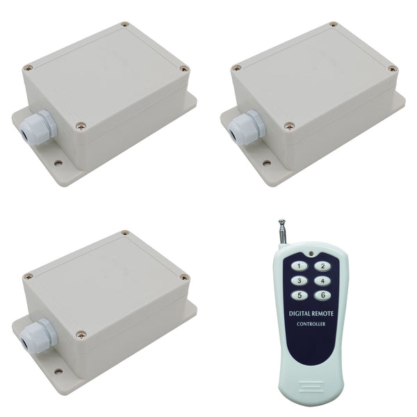 Three 110V 220V Wireless Relay Switches and A 6 Buttons Remote Control (Model: 0020537)