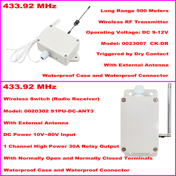 DC 30A Wireless Remote Control Receiver Kit Activated by Dry Contact (Model: 0023010)