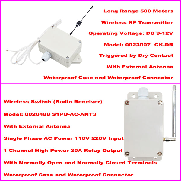 AC 30A Wireless Remote Control Switch Kit Activated by Dry Contact (Model: 0023011)