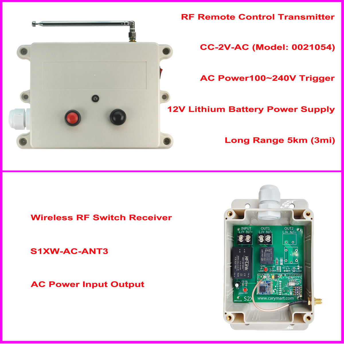 AC Output Wireless RF Receiver and 100~240V Trigger Transmitter 3mi ...