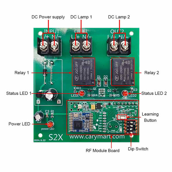 Soldered Remote Control Switch 2-CH DC Power Wireless Remote Control Switch Kit LORA 16000 Feet ...