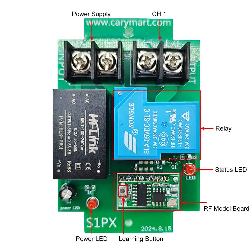 Rf Receiver Module With Button One 4-Button RF Transmitter Controls Four AC 30A Wireless Receivers ...