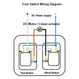 Dual pedal momentary foot switch for control CW, CCW rotation of the DC motor, or the extension and retraction of the electric linear actuator.