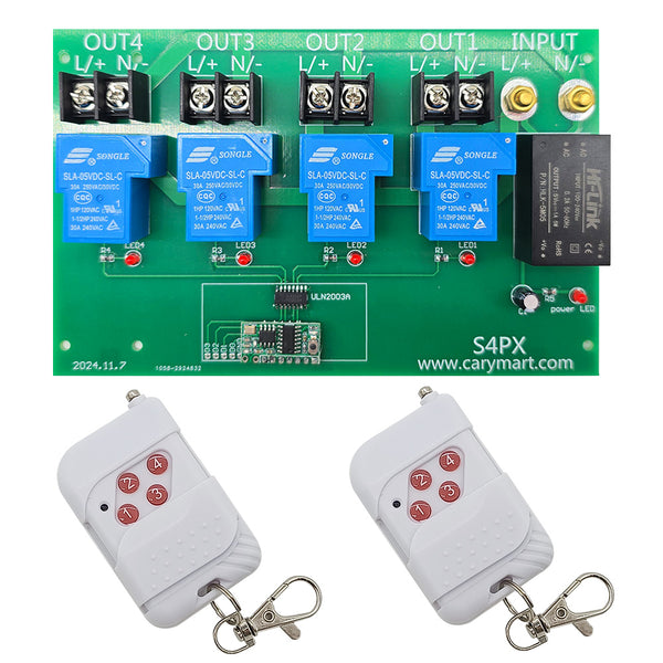 Remote Control Appliance Switch 110V 220V 30A Wireless Remote Control Switch Kit 4 Way AC Power Output ...