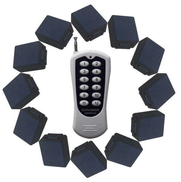 Twelve DC 10A Wireless Receivers and One 12-Button RF Transmitter (Model: 0020630)