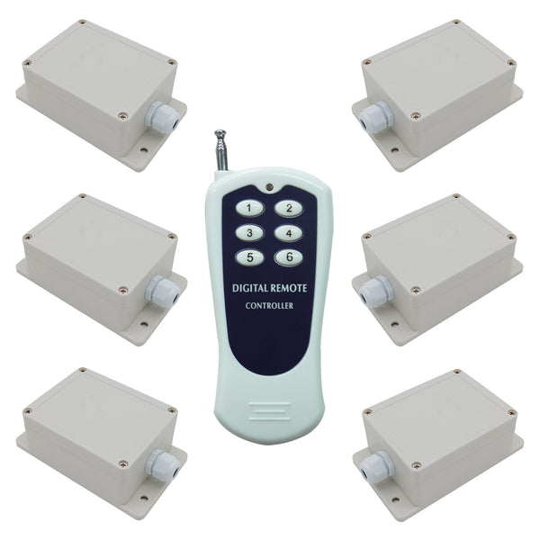 Six 1-CH AC 10A Wireless Relay Switches and One RF Remote Control (Model: 0020433)