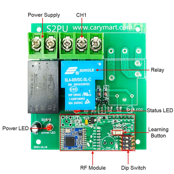 AC 120V 220V Wireless Switch 1-CH 30A Relay Output RF Receiver 3 Miles ...