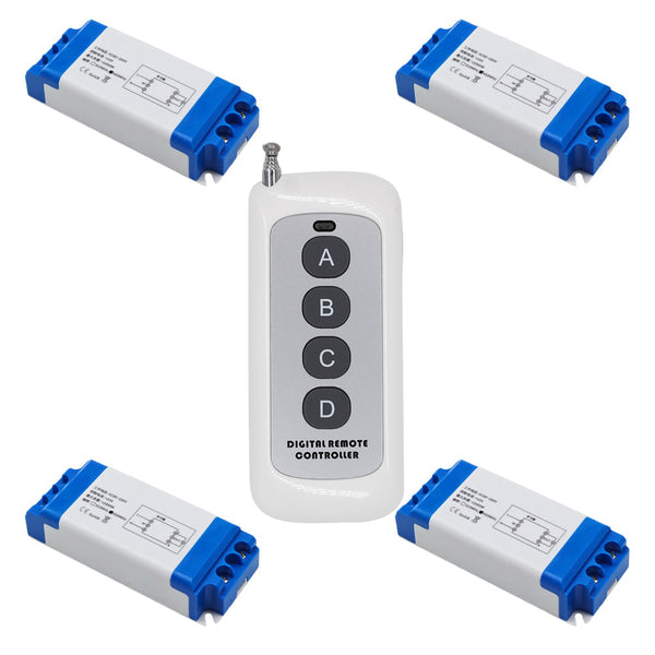 Four 1-CH 85~250V Wireless Receivers and One 4-Button RF Transmitter (Model: 0020622)