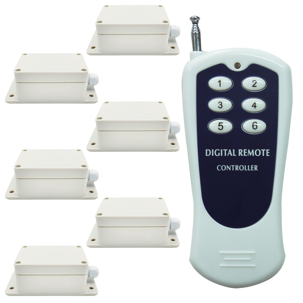 A RF Transmitter Control Six 1 CH AC Power Output Wireless Receivers ...