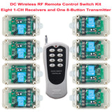 Eight DC 1-CH 30A Relay Output Wireless Receivers and A 8-Button Transmitter