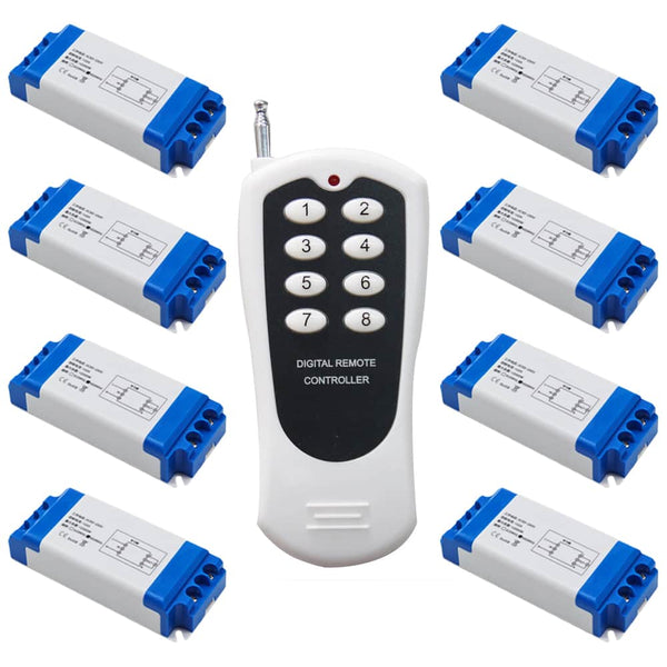 Eight 1-CH 85~250V Wireless Receivers and One 8-Button RF Transmitter (Model: 0020624)