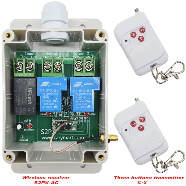 120V 220V Wireless Remote Control Receiver Kit 2 Way AC Output 30A ...