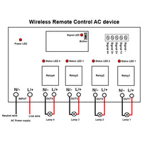 2000 Meters 4 Ways AC Power Input Output 10A Wireless Remote Control Switch Kit (Model: 0020222)