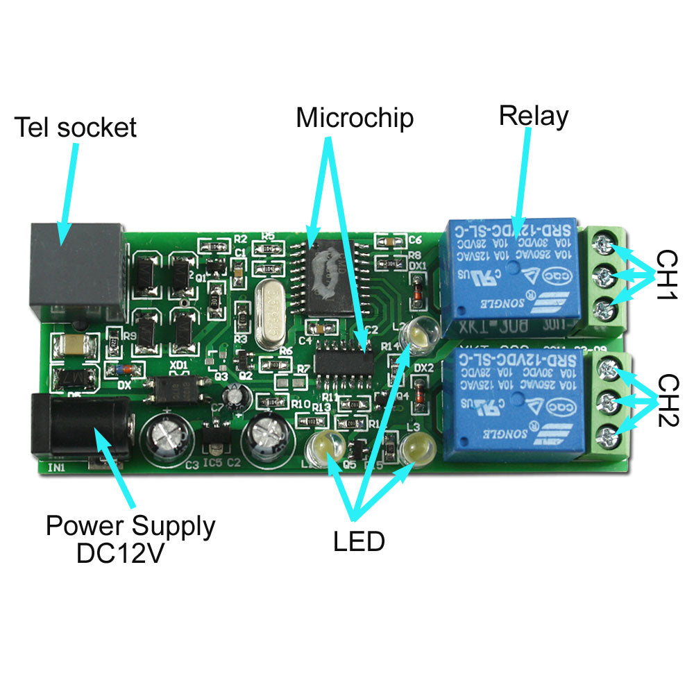 DC 12V wireless telephone remote control module 2 CH 10A relay output ...
