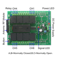 DC Power Wireless Remote Control Switch Kit with 8 Channel 5A Relay Output (Model: 0020037)