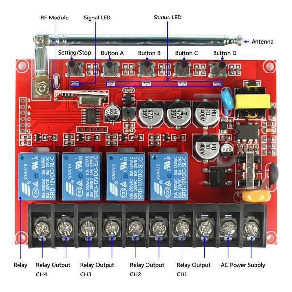 4 Channel Three Phase Power 380V Wireless Remote Control Receiver Kit ...