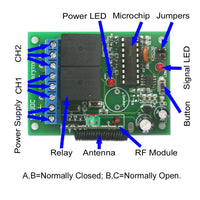2 Way DC 10A Wireless Remote Control Switch Kit with Memory Function (Model: 0020232)