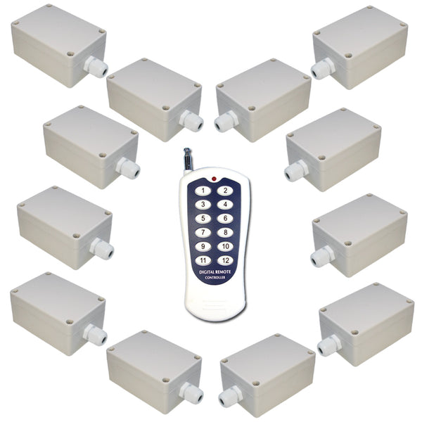 Remote Control Switch Kit with 12 AC 30A Output Wireless Receivers and RF Transmitter (Model: 0020740)