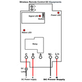 Long range wireless remote control DC equipments through 1 channel DC power relay output radio switch
